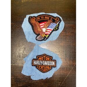 Harley Davidson Live to Ride Eagle American‎ Flag Embroidered Patch Set